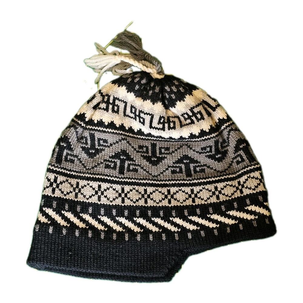 Vtg Hi-Line Knits Portland 100% Wool Nordic Earflap Beanie Hat Tassel One Size
